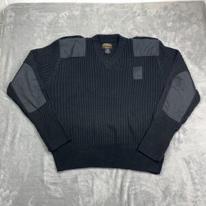 Top Brass Liberty Uniform‎ Commando Sweater Mens 2XL Black Knit Ribbed Epaulet